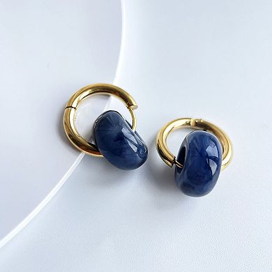 Women's Huggie Hoop Earrings with Gemstone Drop - Edgy Minimalist Statement Earrings