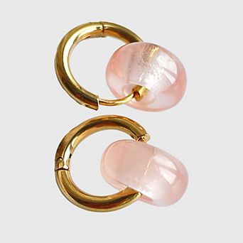 Women's Huggie Hoop Earrings with Gemstone Drop - Edgy Minimalist Statement Earrings