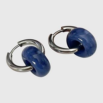 Women's Huggie Hoop Earrings with Gemstone Drop - Edgy Minimalist Statement Earrings