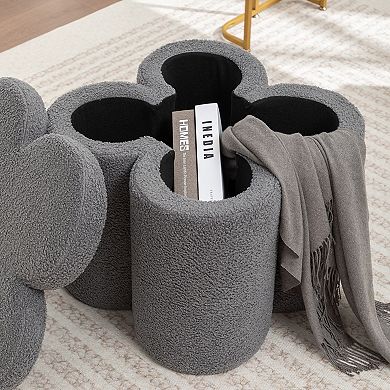SEYNAR Modern Glam Teddy Velvet Flower Shape Storage Ottoman