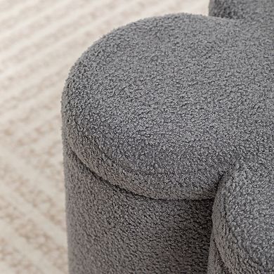 SEYNAR Modern Glam Teddy Velvet Flower Shape Storage Ottoman