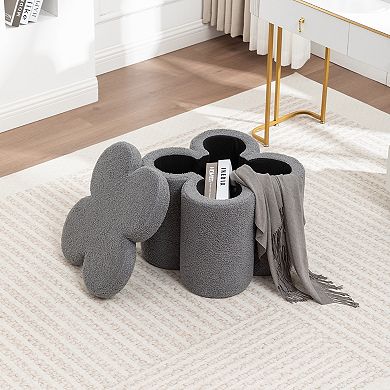 SEYNAR Modern Glam Teddy Velvet Flower Shape Storage Ottoman