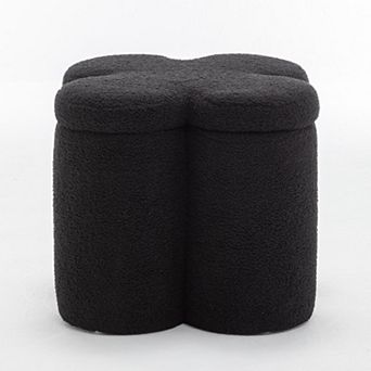 SEYNAR Modern Glam Teddy Velvet Flower Shape Storage Ottoman