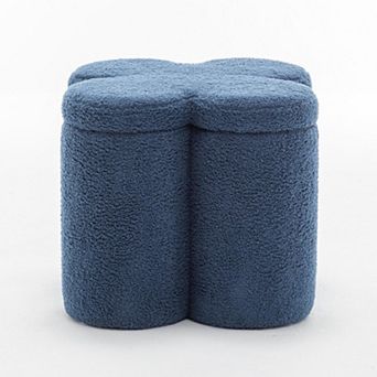 SEYNAR Modern Glam Teddy Velvet Flower Shape Storage Ottoman