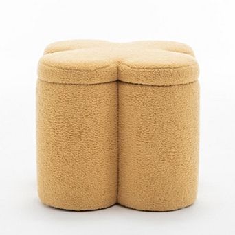 SEYNAR Modern Glam Teddy Velvet Flower Shape Storage Ottoman