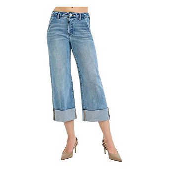 RISEN Full Size Tummy Control High Rise Ankle Wide Cuffed Jeans Plus Size