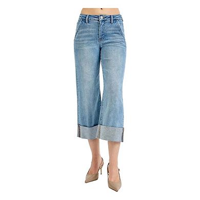 RISEN Full Size Tummy Control High Rise Ankle Wide Cuffed Jeans Plus Size