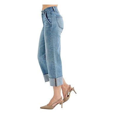 RISEN Full Size Tummy Control High Rise Ankle Wide Cuffed Jeans Plus Size