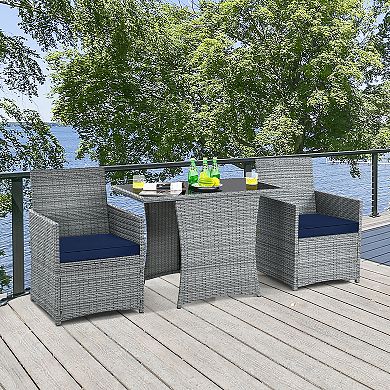 Costway 3PCS Patio Rattan Furniture Set Cushioned Sofa Armrest Garden