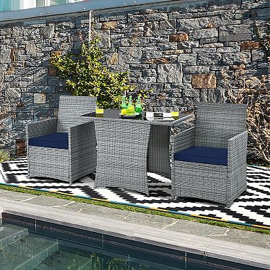 Costway 3PCS Patio Rattan Furniture Set Cushioned Sofa Armrest Garden