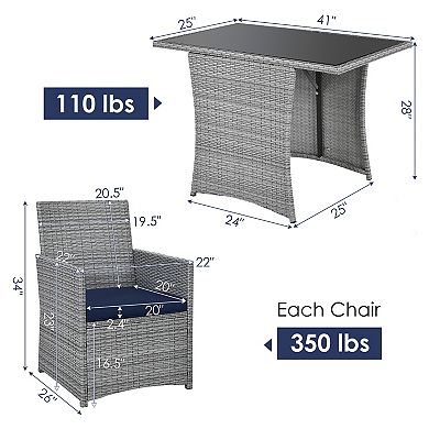 Costway 3PCS Patio Rattan Furniture Set Cushioned Sofa Armrest Garden