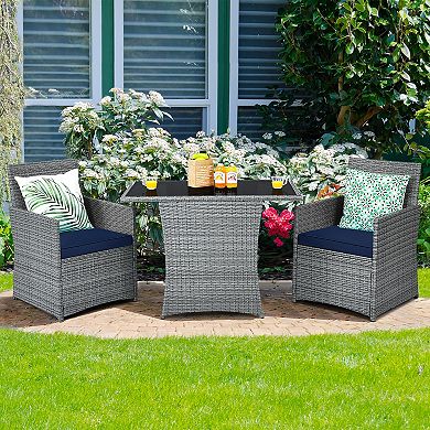 Costway 3PCS Patio Rattan Furniture Set Cushioned Sofa Armrest Garden