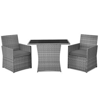 Costway 3 pc Patio Rattan Furniture Set Cushioned Sofa Armrest Garden