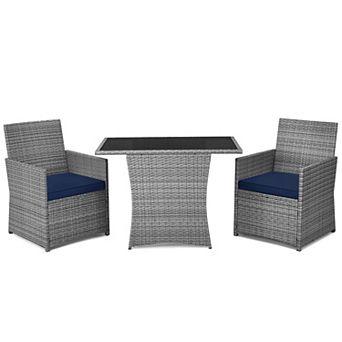 Costway 3 pc Patio Rattan Furniture Set Cushioned Sofa Armrest Garden