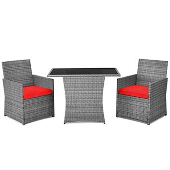 Costway 3 pc Patio Rattan Furniture Set Cushioned Sofa Armrest Garden