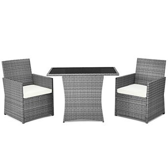 Costway 3 pc Patio Rattan Furniture Set Cushioned Sofa Armrest Garden