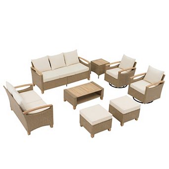 SUNSITT 8 pc Outdoor Furniture Set, Patio Wicker Conversation Sets with Swivel Chairs