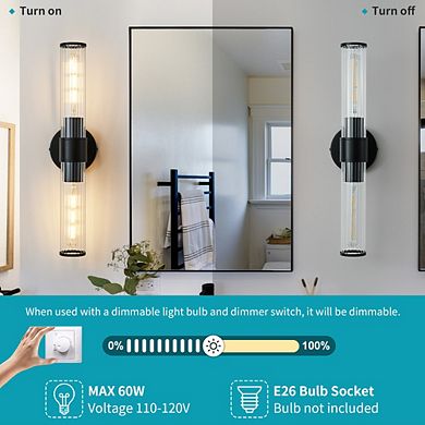 POWLIG 19.84" Modern Wall Sconce - 2-Light Dimmable Bathroom Vanity Light with Threaded Glass Shade