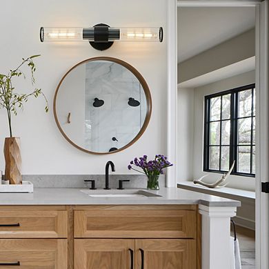 POWLIG 19.84" Modern Wall Sconce - 2-Light Dimmable Bathroom Vanity Light with Threaded Glass Shade