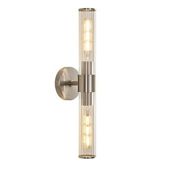 POWLIG 19.84" Modern Wall Sconce - 2-Light Dimmable Bathroom Vanity Light with Threaded Glass Shade