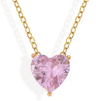 Gold Tone Necklace with Heart-Shaped Crystal Pendant