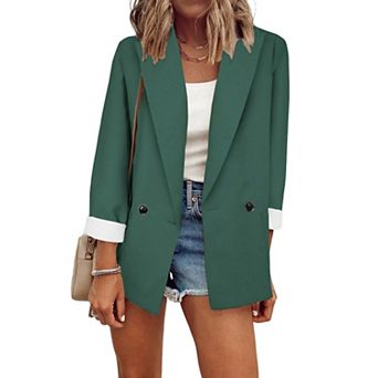 Women's Double Breasted Blazer Casual Rolled Cuff Open Front Work Office Jacket