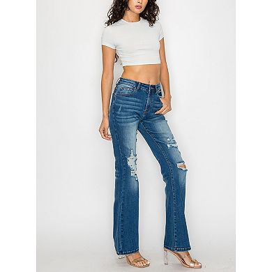 Women's High Waisted Flared Jeans Distressed Ripped Bootcut Denim Pants