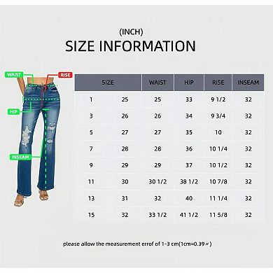 Women's High Waisted Flared Jeans Distressed Ripped Bootcut Denim Pants