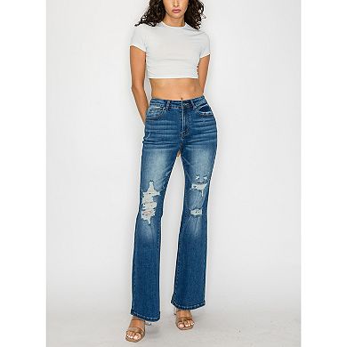 Women's High Waisted Flared Jeans Distressed Ripped Bootcut Denim Pants