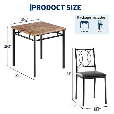 Farmhouse Dining Table Set for 2, Dining Table with Upholstered Chairs, Wood Kitchen Table Set