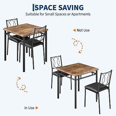 Farmhouse Dining Table Set for 2, Dining Table with Upholstered Chairs, Wood Kitchen Table Set