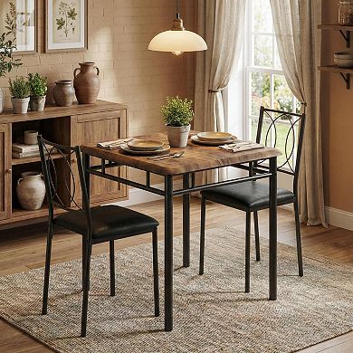 Farmhouse Dining Table Set for 2, Dining Table with Upholstered Chairs, Wood Kitchen Table Set