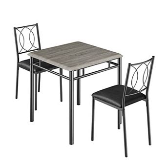 Farmhouse Dining Table Set for 2, Dining Table with Upholstered Chairs, Wood Kitchen Table Set