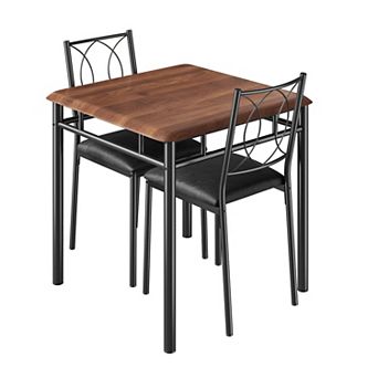 Farmhouse Dining Table Set for 2, Dining Table with Upholstered Chairs, Wood Kitchen Table Set
