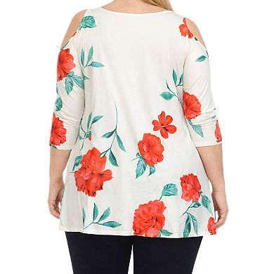 Plus Size Floral Cold Shoulder Knit Tunic Top