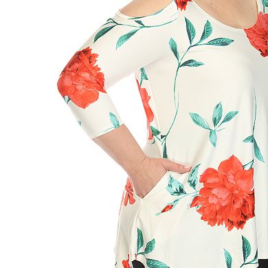 Plus Size Floral Cold Shoulder Knit Tunic Top