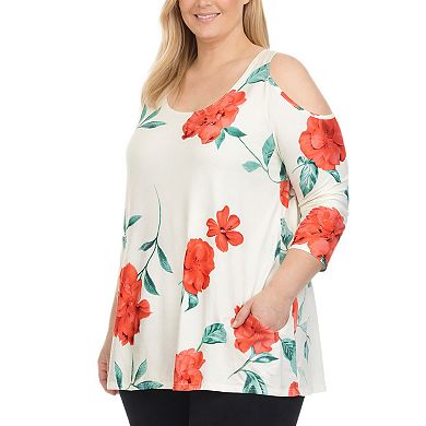 Plus Size Floral Cold Shoulder Knit Tunic Top