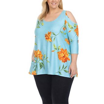 Plus Size Floral Cold Shoulder Knit Tunic Top