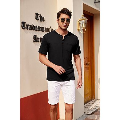 COOFANDY Men' Cotton Henley Shirts Short Sleeve Casual Basic Tees Classic Henley Summer Solid T