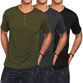 COOFANDY Men' Cotton Henley Shirts Short Sleeve Casual Basic Tees Classic Henley Summer Solid T