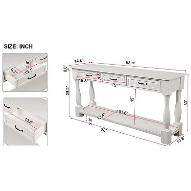 KWPZQEB Vintage Wood Rectangle Console Table with 3 Drawers