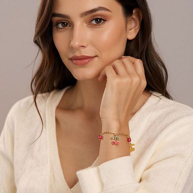 Cherry Charm Bracelet with Double Chain Links and Playful Fruit-Themed Pendants