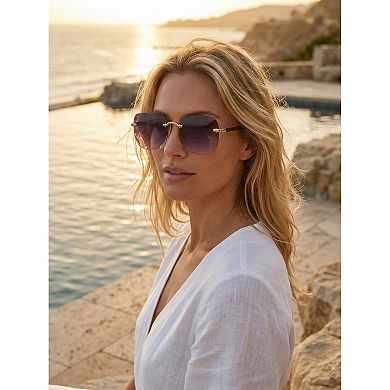 Unisex Rectangular Rimless Sunglasses Trendy Wavy Border Metal Nose Pads Sun Glasses UV Protection