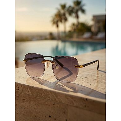 Unisex Rectangular Rimless Sunglasses Trendy Wavy Border Metal Nose Pads Sun Glasses UV Protection