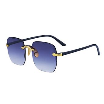 Unisex Rectangular Rimless Sunglasses Trendy Wavy Border Metal Nose Pads Sun Glasses UV Protection