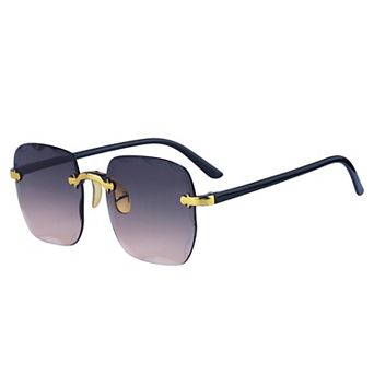 Unisex Rectangular Rimless Sunglasses Trendy Wavy Border Metal Nose Pads Sun Glasses UV Protection