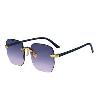 Unisex Rectangular Rimless Sunglasses Trendy Wavy Border Metal Nose Pads Sun Glasses UV Protection