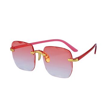 Unisex Rectangular Rimless Sunglasses Trendy Wavy Border Metal Nose Pads Sun Glasses UV Protection