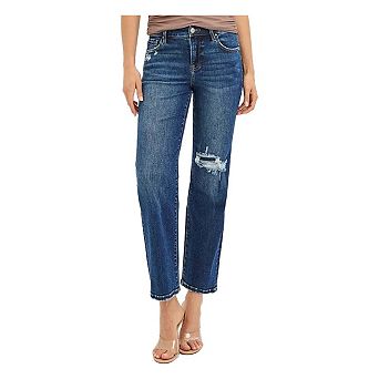 RISEN High Rise Crop Slim Straight Jenas with Hidden Knee Patch