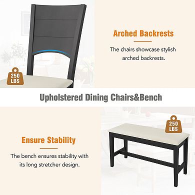 Pnronnc 6-Piece Dining Table Set, Modern Kitchen Table Set with Bench and Upholstered Chairs